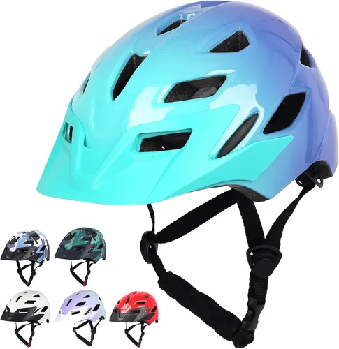 Miniatura 16 de Casco de bicicleta para niños, casco ajustable para niños y jóvenes con visera desmontable y luz LED para niños de 3-5/5-8/8-12 años, casco Azul