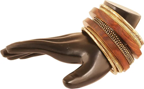 Miniatura 7 de Touchstone Indian Bollywood Hand Cut Natural Wood Pretty Assorted Patterns Brass Designer Jewelry Bangle Bracelets In Gold Tone For Women.