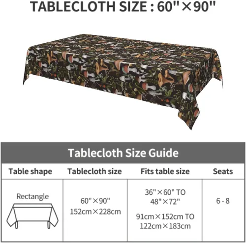 Miniatura 7 de Cafl Mantel rectangular de hongos otoñales, diseño de bayas e insectos, impermeable, sin arrugas, para comedor (60 x 90 pulgadas)