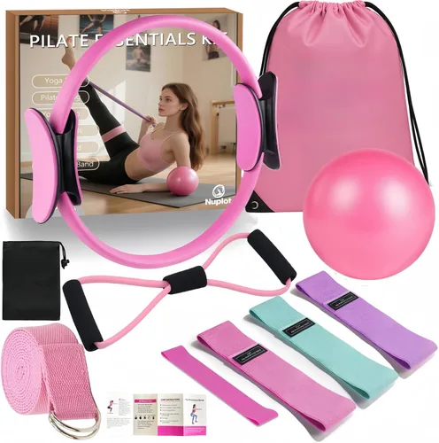 Nuplot Kit esencial de yoga y pilates para mujer, kit de pilates Better Me para entrenamientos en casa con anillo de pilates y juego de pelotas, Rosa
