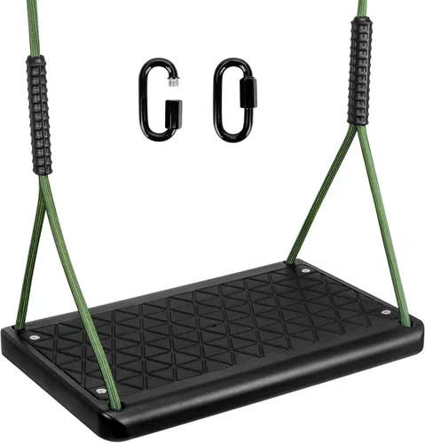 Miniatura 9 de Asiento de columpio resistente, capacidad de 550 libras, asiento de columpio para exteriores para adultos y niños, color negro