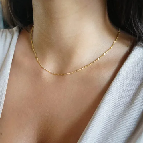 Miniatura 3 de Pancert Danity - Collar de oro para mujer, chapado en oro de 14 quilates, collar de cadena de eslabones de oro, collar de barra de puntos pequeños