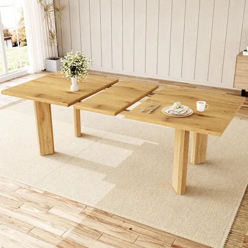 Miniatura 6 de HIPIHOM Mesa de comedor extensible para 6-8 personas, mesa de cocina rectangular de MDF de 63 a 78.7 pulgadas, estilo rústico de granja, diseño que