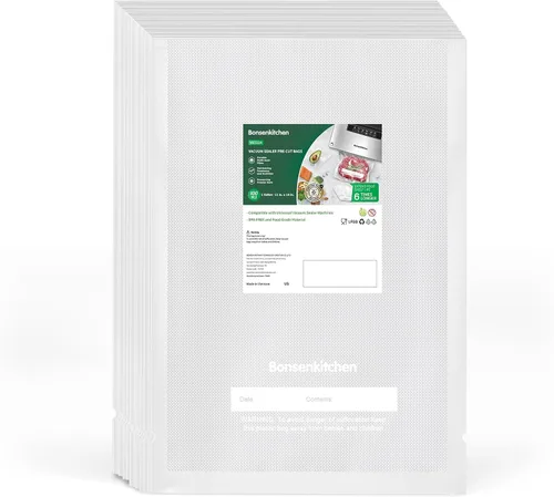 Bonsenkitchen Bolsas selladoras al vacío precortadas, bolsas de sellado de alimentos de 100 galones, 11 x 16 pulgadas, grado alimenticio, sin BPA,