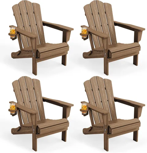 Miniatura 54 de KINGYES Silla plegable Adirondack, sillas de patio HDPE para todo clima, silla de césped con textura de madera para junto a la piscina, patio Aruba