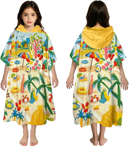 Miniatura 7 de VOOVA & MOVAS Toallas tipo poncho para niños pequeños (2-6 años, 24 x 48 pulgadas), 100% algodón, suave, absorbente, con capucha, perfectas