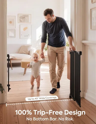 Miniatura 2 de Babelio Puerta de bebé extraíble y sin barra inferior, 29-43 pulgadas, 36 pulgadas de alto (requiere taladro), puerta de seguridad de cierre Negro