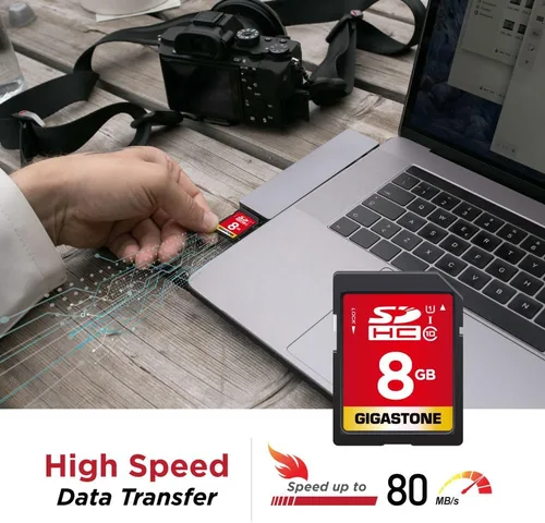 Miniatura 3 de GIGASTONE Tarjeta SD de 8 GB, paquete de 2 tarjetas de memoria UHS-I U1 clase 10 SDHC, videocámara digital Full HD Kodak Olympus, con 2 mini fundas