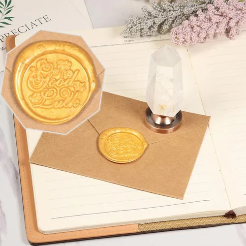 Miniatura 3 de Amogeeli Mango de cera de cristal de roca facetada con cabeza de cobre, sello hexagonal de cera de piedra puntiaguda para invitaciones de boda
