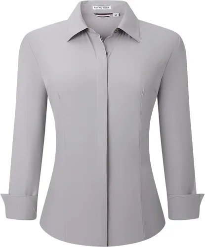 Miniatura 30 de Esabel.C Camisas de manga larga con botones para mujer, ajuste regular, blusa de trabajo elástica