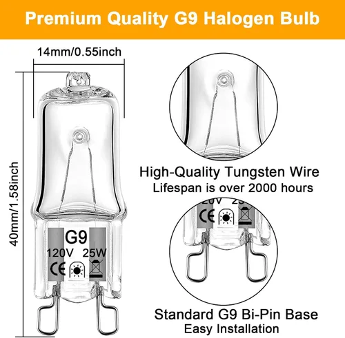 Miniatura 2 de Bombilla G9, paquete de 12 bombillas halógenas transparentes de 2 pines tipo JC, 120 V T4 Bi-Pin 25 W xenón bombilla pequeña regulable 2700 K blanco