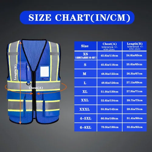 Miniatura 4 de AYKRM 11 color alta visibilidad reflectante chaleco de seguridad para mujeres hombres bolsillo cremallera ANSI/ISEA estándar Azul (Blue Mesh)