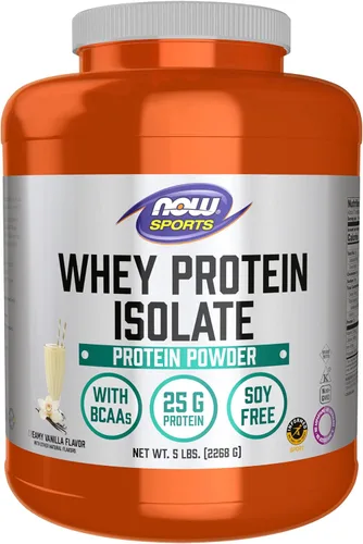 NOW Foods Nutrición Deportiva, Proteína de Suero Aislada, 25 g Con BCAAs, Polvo Cremoso de Vainilla, 5 Libras