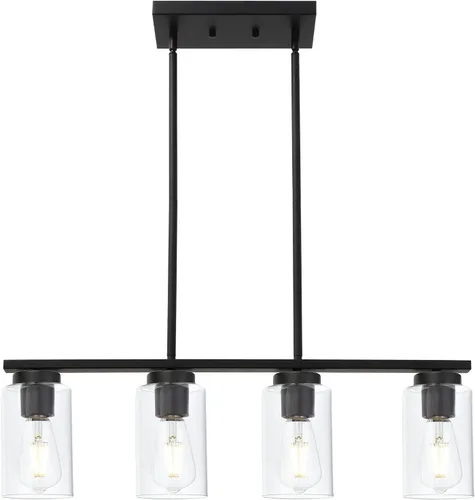 TODOLUZ Lámparas colgantes negras con pantallas de vidrio transparente, 4 luces linares de isla de cocina para granja, comedor, cocina, mesa de Negro