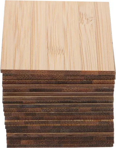 Miniatura 10 de EXCEART Hojas de madera para manualidades sin terminar, piezas de madera, rebanadas de madera de bambú en blanco, recortes cuadrados de madera