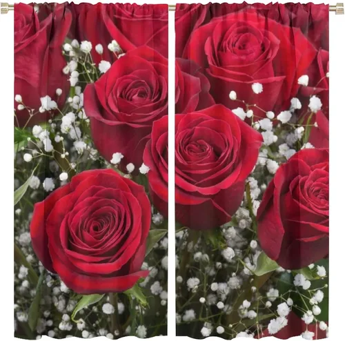 Miniatura 12 de Cortinas opacas con diseño floral de rosas para cocina, retro, rústicas, románticas, con bolsillo para barra, cortinas opacas para dormitorio, sala
