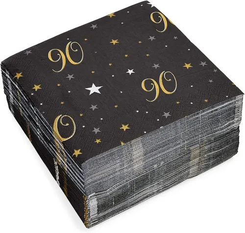 Sparkle and Bash Servilletas de cumpleaños 90 – Servilletas absorbentes de 2 capas para fiesta de cumpleaños 90 – Elegantes productos de papel