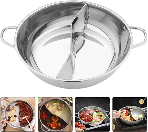 Miniatura 5 de Olla dividida de doble sabor Shabu Shabu Olla con divisor de doble cara antiadherente caliente 11.0 in dividido caliente para inducción estufa
