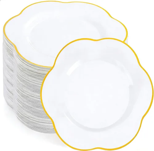 Miniatura 22 de Liacere 100 piezas de platos cuadrados de plástico blanco - 50 piezas de platos de cena resistentes de 9.5 pulgadas y 50 piezas de platos de postre
