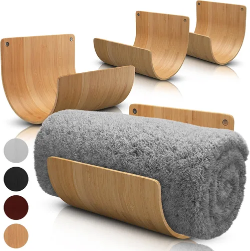 Soporte para toallas de bambú de Aura Nest Juego de 4 soportes de toallas de madera Accesorios de baño de bambú - Soporte de toallas de pared para