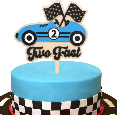 Miniatura 12 de Decoración de madera para cupcakes de coche de carreras, decoración de cumpleaños rápida de una magdalena Decoración temática de cumpleaños Fast