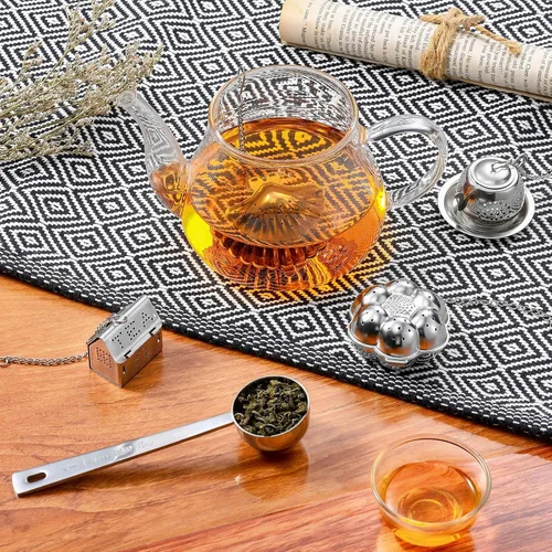 Miniatura 5 de Vesici Juego de 10 infusores de té de hojas sueltas de acero inoxidable para soporte de té suelto, filtro de té con bola de infusor, incluye ganchos