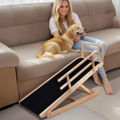 Miniatura 9 de Rampa para Perros, Rampa Plegable de Madera Ajustable de 5 Niveles para Cama Mediana, Sofá, SUV - Alta Tracción, Rampas Portátiles para Patas