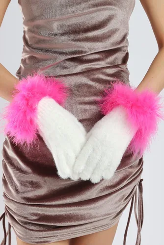 Miniatura 49 de Sahabowi Guantes de cuero para clima frío Manopla de lana cálida de invierno para mujeres