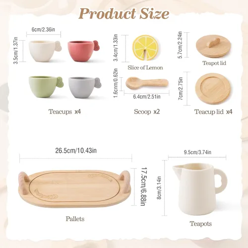Miniatura 3 de Juego de Fiesta de Té para Niños, Juego de Té de Madera para Niñas y Niños, Accesorios de Cocina de Juguete para Niños, Juego de Té para Niños
