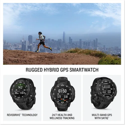 Miniatura 6 de PlayBetter Garmin Instinct Crossover AMOLED Tactical (negro) Caja de regalo de reloj inteligente GPS para exteriores, pantalla analógica