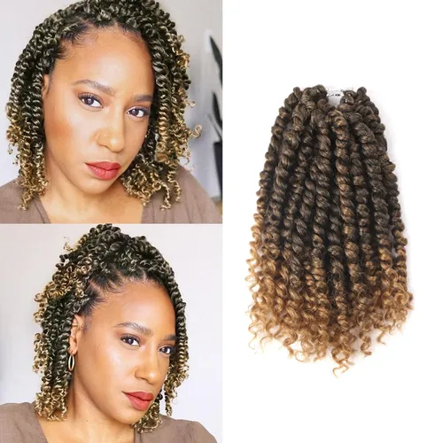 Pelo de Passion Twist – 8 pulgadas Passion Twist Crochet Hair para mujer, 8 paquetes de cabello rizado pretrenzado Passion Twists extensiones de T27.