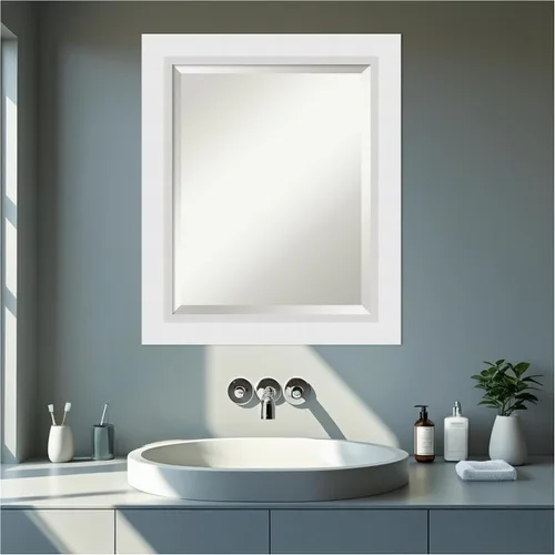 Miniatura 7 de Amanti Art - Espejo de baño blanco para sobre lavabo, espejo de tocador rectangular blanco de 24x20, marco de madera moderno pequeño, se cuelga
