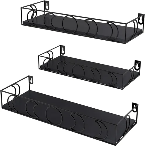 PHAREGE Estantes Flotantes de Fases Lunares Negros, Juego de 3 Pequeños Estantes Decorativos de Pared para Almacenamiento de Libros y Plantas,