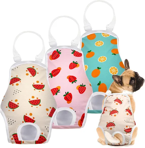 Miniatura 9 de Jollywoods Paquete de 3 pañales lavables para perras, bragas sanitarias con tirantes ajustables, pañales fijos reutilizables para perras