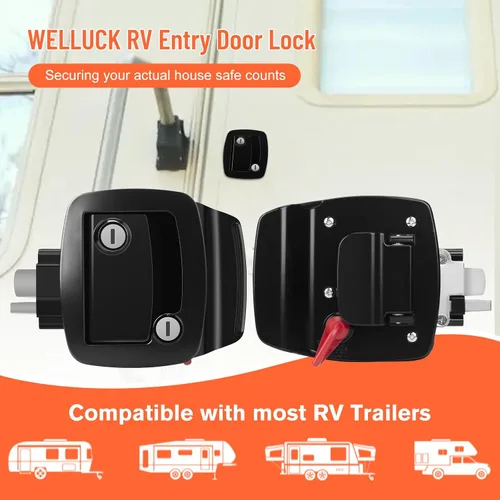 Miniatura 2 de WELLUCK Cerradura de puerta de entrada para autocaravana con cerrojo de paleta, manija de pestillo de puerta de cámper 100% metal, kit de repuesto