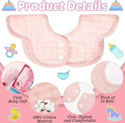 Miniatura 5 de Geyoga Baberos para bebé, 10 unidades, rotación de 360°, bandana de muselina para baberos, baberos de pétalos, baberos de gasa para eructos, babero