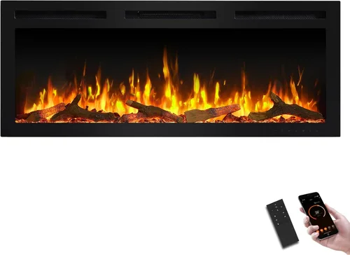 Miniatura 11 de PuraFlame Alice - Chimenea eléctrica de 50 pulgadas empotrable, montaje enrasado para 2 x 6 pernos, juego de troncos y cristal, calentador de 1500