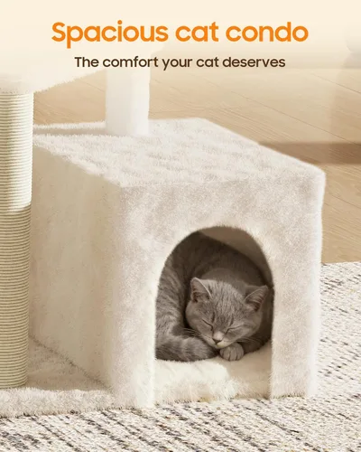 Miniatura 5 de Torre de árbol para gatos de interior, condominio para gatos de varios niveles de 33 pulgadas con postes rascadores, percha grande, juguete colgante