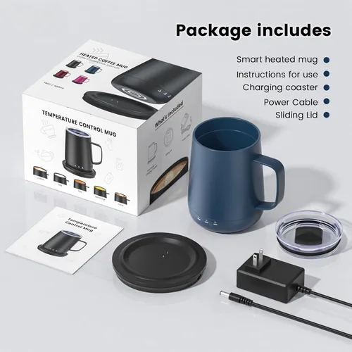 Miniatura 8 de Taza de café inteligente con autocalentamiento, taza de café de control de temperatura de 14 oz, se calienta hasta 150°F, taza de café con Azul