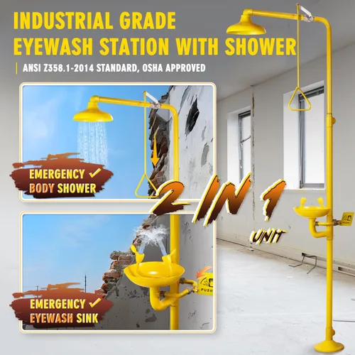 Miniatura 2 de CGOLDENWALL Estación de lavado de ojos de ducha de emergencia Safty Shower Combinación Estación de lavado de ojos con ducha, hilo NPT, con señal