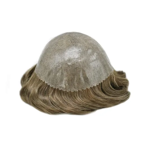 Miniatura 15 de Sistema de cabello humano tipo tupé para hombre, tupé gris, piezas de cabello completo de poliéster para hombres, tupé de inyección de poliuretano
