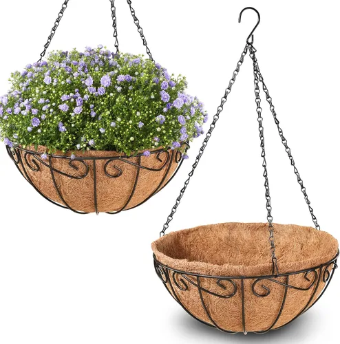 Miniatura 11 de Legigo Paquete de 3 cestas colgantes de metal de 10 pulgadas para plantas al aire libre, macetas colgantes redondas de alambre con forro de fibra