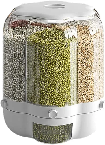 Miniatura 8 de Enfudid Contenedor de almacenamiento de granos para alimentos, dispensador de arroz de 6 rejillas de gran capacidad, caja de almacenamiento
