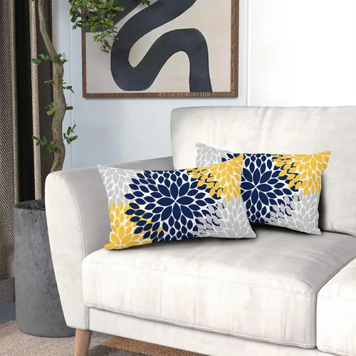 Miniatura 6 de Kawani Juego de 2 fundas de almohada de 12 x 20 pulgadas, diseño geométrico floral de dalia gris, juego de 2 elegantes almohadas lumbares de flores