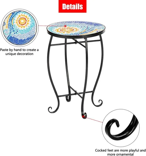 Miniatura 4 de Mesa auxiliar para exteriores, mesa auxiliar de patio, mesa de mosaico al aire libre, mesa de centro redonda para patio, porche, jardín, piscina