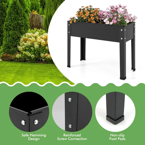 Miniatura 7 de HAPPYGRILL Cama de jardín elevada, maceta elevada de 18 pulgadas con patas, orificio de drenaje, diseño de dobladillo, caja de jardín de metal