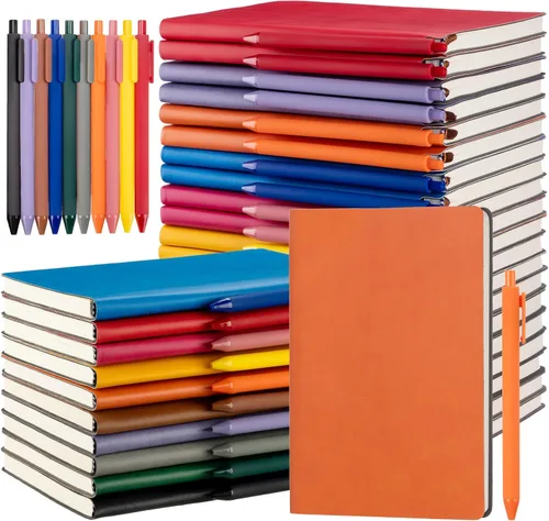Miniatura 8 de Jetec Paquete de 30 cuadernos con 30 bolígrafos, bloc de notas de cuero de tapa blanda A5 a granel con bolígrafo para escuela, negocios, trabajo