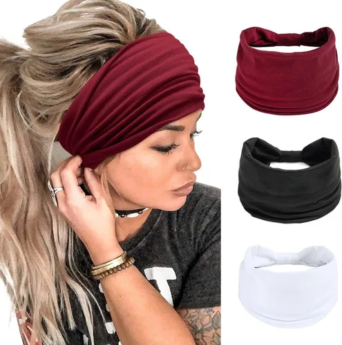 Miniatura 48 de K-Elewon Paquete de 3 diademas elásticas anchas para mujer, bandas para el cabello para yoga, deportes