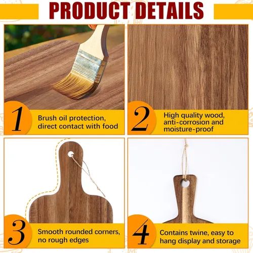 Miniatura 7 de Tanlade 18 tablas de cortar a granel de 15 x 7 pulgadas, tabla de cortar de madera de acacia con mango de madera de charcutería grabado, tablones