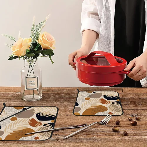 Miniatura 6 de Juego de 2 soportes para ollas de hojas tropicales abstractas y bohemias, para horno, para cocinar, hornear, barbacoa, regalos para mujeres